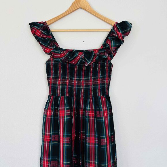 Vineyard Vines Sz XS Apres Midi Dress Tartan Plaid Smocked Bodice Ruffle Detail - Picture 3 of 11